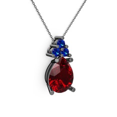 Madiva Kolye - Garnet ve lab safir 925 ayar siyah rodyum kaplama gümüş kolye (40 cm gümüş rolo zincir) #1evjkbk