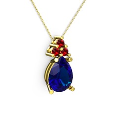 Madiva Kolye - Lab safir ve garnet 8 ayar altın kolye (40 cm altın rolo zincir) #1f05ota