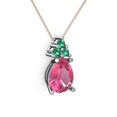 Madiva Kolye - Pembe kuvars ve yeşil kuvars 925 ayar gümüş kolye (40 cm rose altın rolo zincir) #1f1drra