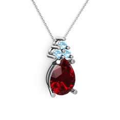 Garnet ve akuamarin 925 ayar gümüş kolye (40 cm beyaz altın rolo zincir)