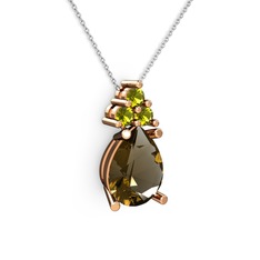 Madiva Kolye - Dumanlı kuvars ve peridot 8 ayar rose altın kolye (40 cm beyaz altın rolo zincir) #1f3qom