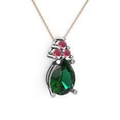 Yeşil kuvars ve kök yakut 14 ayar beyaz altın kolye (40 cm rose altın rolo zincir)