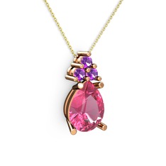 Madiva Kolye - Pembe kuvars ve ametist 8 ayar rose altın kolye (40 cm altın rolo zincir) #1f66w9v