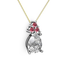 Madiva Kolye - Swarovski ve kök yakut 8 ayar beyaz altın kolye (40 cm altın rolo zincir) #1faqi0n