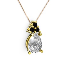 Madiva Kolye - Swarovski ve siyah zirkon 18 ayar altın kolye (40 cm rose altın rolo zincir) #1fb96jf