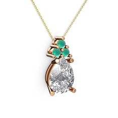 Madiva Kolye - Beyaz zirkon ve kök zümrüt 8 ayar rose altın kolye (40 cm gümüş rolo zincir) #1fj60p