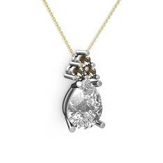 Madiva Kolye - Swarovski ve dumanlı kuvars 14 ayar beyaz altın kolye (40 cm altın rolo zincir) #1fq3fuz