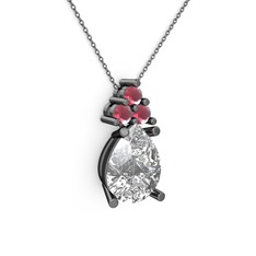 Madiva Kolye - Swarovski ve kök yakut 925 ayar siyah rodyum kaplama gümüş kolye (40 cm gümüş rolo zincir) #1fu6i9w