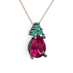 Madiva Kolye - Rodolit garnet ve kök zümrüt 925 ayar siyah rodyum kaplama gümüş kolye (40 cm rose altın rolo zincir) #1g0v26k