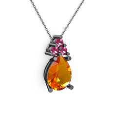 Madiva Kolye - Sitrin ve rodolit garnet 925 ayar siyah rodyum kaplama gümüş kolye (40 cm gümüş rolo zincir) #1g3wll0