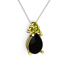 Siyah zirkon ve peridot 925 ayar altın kaplama gümüş kolye (40 cm beyaz altın rolo zincir)