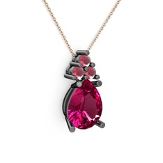 Madiva Kolye - Rodolit garnet ve kök yakut 925 ayar siyah rodyum kaplama gümüş kolye (40 cm rose altın rolo zincir) #1gh63o6