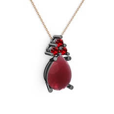 Kök yakut ve garnet 925 ayar siyah rodyum kaplama gümüş kolye (40 cm gümüş rolo zincir)
