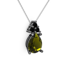 Madiva Kolye - Peridot ve siyah zirkon 925 ayar siyah rodyum kaplama gümüş kolye (40 cm beyaz altın rolo zincir) #1hsmvgd