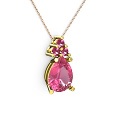 Madiva Kolye - Pembe kuvars ve rodolit garnet 8 ayar altın kolye (40 cm rose altın rolo zincir) #1hxdc35