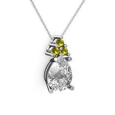 Madiva Kolye - Beyaz zirkon ve peridot 14 ayar beyaz altın kolye (40 cm gümüş rolo zincir) #1hzku2o