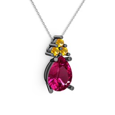 Rodolit garnet ve sitrin 925 ayar siyah rodyum kaplama gümüş kolye (40 cm beyaz altın rolo zincir)
