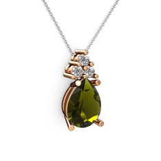 Madiva Kolye - Peridot ve swarovski 925 ayar rose altın kaplama gümüş kolye (40 cm beyaz altın rolo zincir) #1i5r53u
