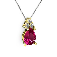 Madiva Kolye - Rodolit garnet ve pırlanta 14 ayar altın kolye (0.72 karat, 40 cm gümüş rolo zincir) #1i663sp
