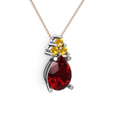 Madiva Kolye - Garnet ve sitrin 925 ayar gümüş kolye (40 cm rose altın rolo zincir) #1iqlil6