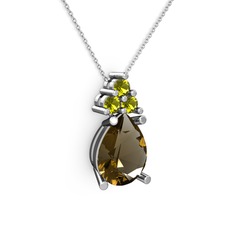 Madiva Kolye - Dumanlı kuvars ve peridot 14 ayar beyaz altın kolye (40 cm beyaz altın rolo zincir) #1j9nj3x