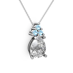 Madiva Kolye - Swarovski ve akuamarin 925 ayar gümüş kolye (40 cm gümüş rolo zincir) #1jghxgf