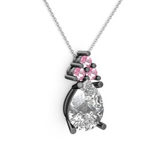 Madiva Kolye - Beyaz zirkon ve pembe kuvars 925 ayar siyah rodyum kaplama gümüş kolye (40 cm beyaz altın rolo zincir) #1jpzpdx