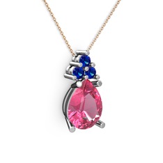 Madiva Kolye - Pembe kuvars ve lab safir 925 ayar gümüş kolye (40 cm rose altın rolo zincir) #1jzj87g