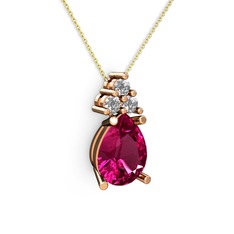 Madiva Kolye - Rodolit garnet ve pırlanta 14 ayar rose altın kolye (0.72 karat, 40 cm altın rolo zincir) #1k191c6
