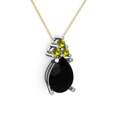 Madiva Kolye - Siyah zirkon ve peridot 18 ayar beyaz altın kolye (40 cm gümüş rolo zincir) #1k26ap2