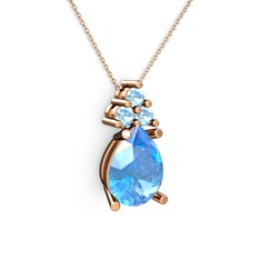 Madiva Kolye - Akuamarin 18 ayar rose altın kolye (40 cm rose altın rolo zincir) #1ktcrqk