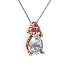 Madiva Kolye - Swarovski ve kök yakut 8 ayar rose altın kolye (40 cm gümüş rolo zincir) #1kym3uc