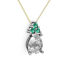 Madiva Kolye - Swarovski ve yeşil kuvars 18 ayar beyaz altın kolye (40 cm altın rolo zincir) #1lgrrt2