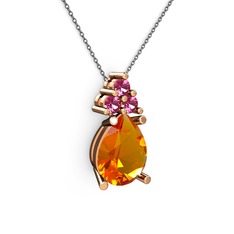 Sitrin ve rodolit garnet 925 ayar rose altın kaplama gümüş kolye (40 cm gümüş rolo zincir)