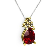 Garnet ve dumanlı kuvars 925 ayar altın kaplama gümüş kolye (40 cm beyaz altın rolo zincir)