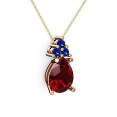 Madiva Kolye - Garnet ve lab safir 925 ayar rose altın kaplama gümüş kolye (40 cm altın rolo zincir) #1llpvqd