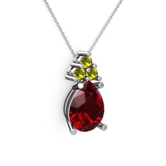 Madiva Kolye - Garnet ve peridot 18 ayar beyaz altın kolye (40 cm beyaz altın rolo zincir) #1lsvkky