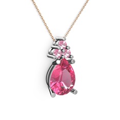 Madiva Kolye - Pembe kuvars 925 ayar gümüş kolye (40 cm rose altın rolo zincir) #1lvw8rq