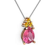 Madiva Kolye - Pembe kuvars ve sitrin 925 ayar rose altın kaplama gümüş kolye (40 cm gümüş rolo zincir) #1lxe5gy