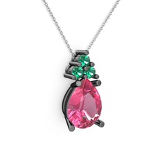 Madiva Kolye - Pembe kuvars ve yeşil kuvars 925 ayar siyah rodyum kaplama gümüş kolye (40 cm gümüş rolo zincir) #1m0xfx7