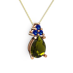 Madiva Kolye - Peridot ve lab safir 18 ayar rose altın kolye (40 cm gümüş rolo zincir) #1m2izgj
