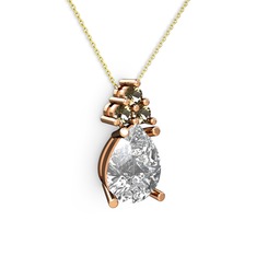 Madiva Kolye - Swarovski ve dumanlı kuvars 18 ayar rose altın kolye (40 cm altın rolo zincir) #1m66dmg