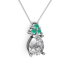 Madiva Kolye - Swarovski ve kök zümrüt 925 ayar gümüş kolye (40 cm gümüş rolo zincir) #1mg9wj4