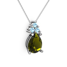 Madiva Kolye - Peridot ve akuamarin 14 ayar beyaz altın kolye (40 cm beyaz altın rolo zincir) #1mggusx