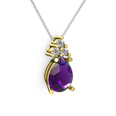 Madiva Kolye - Ametist ve swarovski 14 ayar altın kolye (40 cm gümüş rolo zincir) #1mirb2m