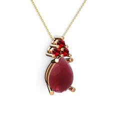 Madiva Kolye - Kök yakut ve garnet 8 ayar rose altın kolye (40 cm altın rolo zincir) #1mmad30