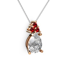 Beyaz zirkon ve garnet 8 ayar rose altın kolye (40 cm beyaz altın rolo zincir)