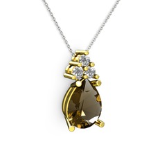 Madiva Kolye - Dumanlı kuvars ve swarovski 14 ayar altın kolye (40 cm beyaz altın rolo zincir) #1mpkfum