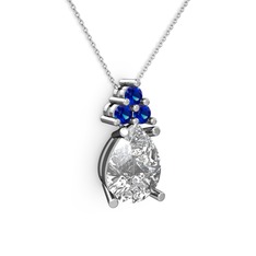 Madiva Kolye - Swarovski ve lab safir 18 ayar beyaz altın kolye (40 cm beyaz altın rolo zincir) #1nm3voe