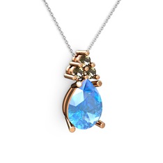 Madiva Kolye - Akuamarin ve dumanlı kuvars 8 ayar rose altın kolye (40 cm beyaz altın rolo zincir) #1o8jm2x